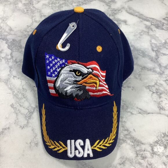 USA Eagle American Flag Hat Ball Cap Blue Gold One Size New NWOT KYS Design - Picture 1 of 5